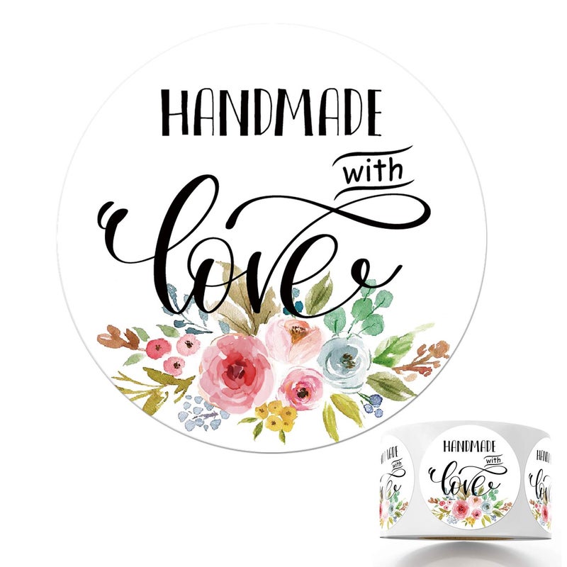 Mr.Mug Floral Handmade Stickers, 1.4 Inch Round, 500 Labels per Roll (1 Roll), Adhesive Labels - Image 4